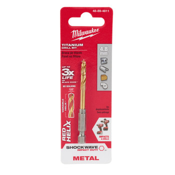 Picture of Milwaukee SHOCKWAVE RED HELIX 4.8 mm 135° Right Hand Cut Titanium Coated Drill Bit 48-89-4811 (Main product image)