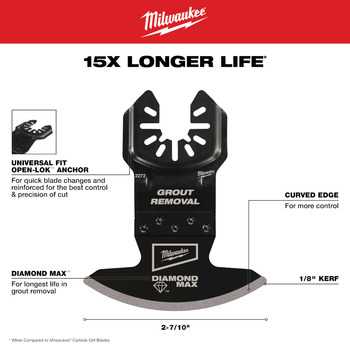 Milwaukee OPEN-LOK DIAMOND MAX Grinding Oscillating Multi-Tool Blade 49-25-2275 - 2.38 in Width x 0.08 in Thick - Diamond Grit