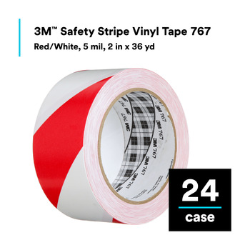 3M 767 Red / White Warning Tape - Pattern/Text = Striped - 2 in Width x 36 yd Length - 5 mil Thick - 43186