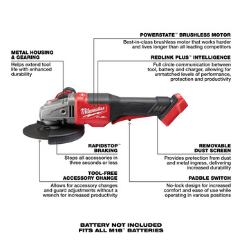 Milwaukee M18 FUEL M18 REDLITHIUM Battery Braking Grinder 6 in