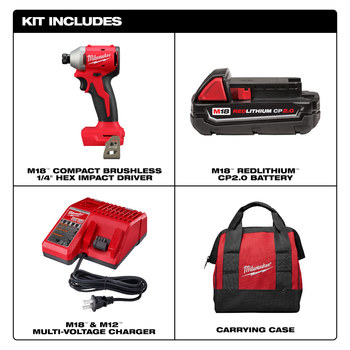 Milwaukee M18 Lithium-Ion Battery Impact Driver Kit, 3650-21P
