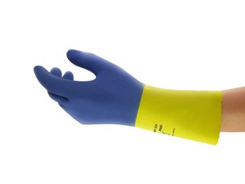 Picture of Ansell Chemi-Pro 224 Blue/Yellow 10 Latex/Neoprene Unsupported Chemical-Resistant Gloves (Main product image)