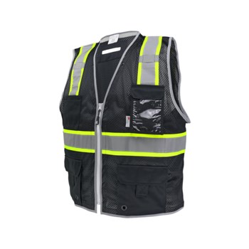 Global Glove FrogWear HV High-Visibility Surveyor's Vest GLO-067K-LG - Size Large - Black & High-Visibility Yellow/Green - GLO-067K LG