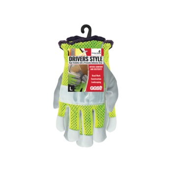 Global Glove 3100GHV HV Yellow/Green Large Goatskin Leather Driver's Gloves - 3100GHV-9(L)