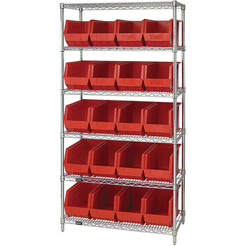 Picture of WSBQ265R Red Wire Shelving and Plastic Bins Shelves With Bins (Main product image)