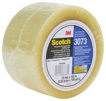 3M Scotch 3073 Clear Box Sealing Tape - 72 mm Width x 100 m Length - 2.6 mil Thick - 68766