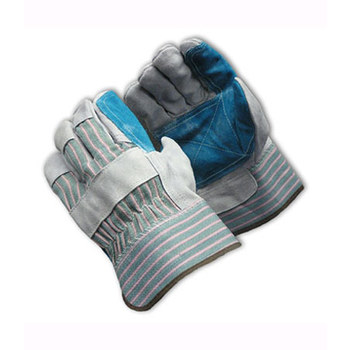 Picture of PIP 83-6733A Gray/Green/Pink Large Split Cowhide Leather Full Fingered Work Gloves (Main product image)