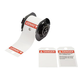 Picture of Brady Red on White Outdoor Polyester Thermal Transfer B30-255-851-ANSIDB Pre-sized Tags for Printers (Main product image)