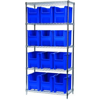 Picture of Akro-Mils AWS183613014 Stak-N-Store 2000 lb Adjustable Blue Chrome Steel Open Fixed Shelving System (Main product image)