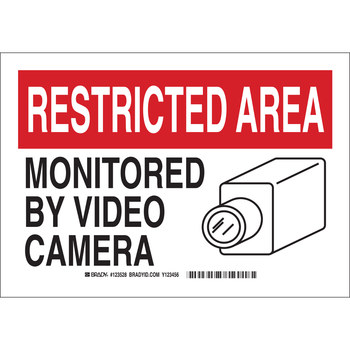 Picture of Brady B-401 High Impact Polystyrene Rectangle White English Surveillance Sign part number 123527 (Main product image)