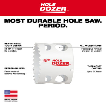 Milwaukee HOLE DOZER Hole Saw 49-56-0147 - 6 TPI - 2 1/2 in Diameter - Bi-Metal