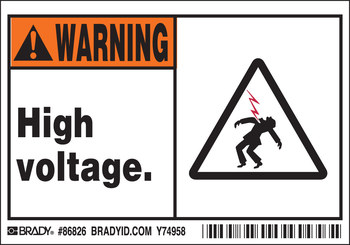 Picture of Brady Black / Orange on White Rectangle Laminated Polyester 86826 High Voltage Warning Label (Main product image)