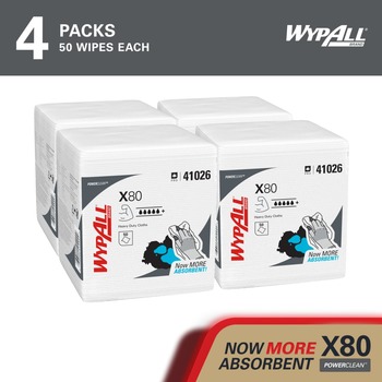 Kimberly-Clark Wypall PowerClean X80 Wiper 41026, Hydroknit, - 12 in x 12.5 in - White