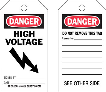 Picture of Brady Black / Red on White Metal Grommet, Self-Laminating, Write-On Polyester 86542 Equipment Safety Tag (Main product image)