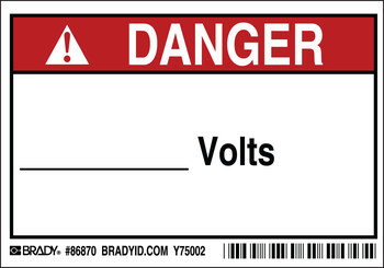 Picture of Brady Black / Red on White Rectangle Laminated, Write-On Polyester 86870 High Voltage Warning Label (Main product image)