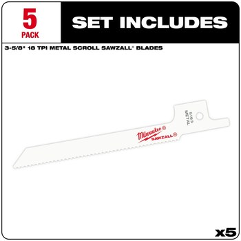 Milwaukee SAWZALL Reciprocating Saw Blade 48-00-5163 - 18 TPI - 0.3125 in Width x 0.035 in Thick - Bi-Metal