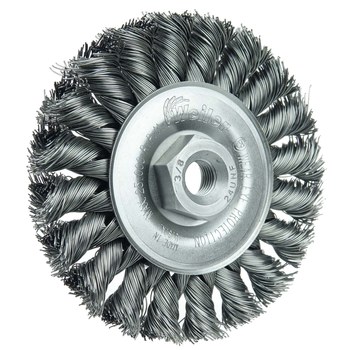 Weiler 13201 Wheel Brush - 3 in Dia - Knotted - Standard Twist Steel Bristle