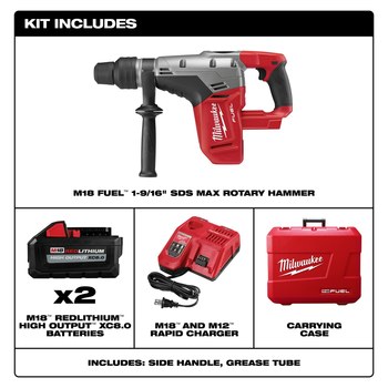 Milwaukee M18 FUEL SDS-Max Rotary Hammer Kit 2717-22HD - 1 9/16 in Chuck - 14.75 lb - M18 REDLITHIUM Battery
