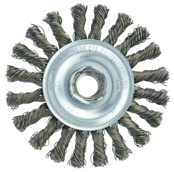 Weiler Wolverine 36255 Wheel Brush - 4 in Dia - Knotted - Cable Twist Steel Bristle