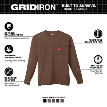 Milwaukee GRIDIRON Long Sleeve Shirt 606BR-M - Size Medium - Brown - 78929