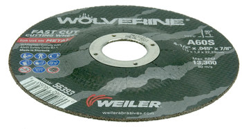 Weiler Wolverine Cutoff Wheel 56393 - Type 27 - Depressed Center Wheel - 4-1/2 in - Aluminum Oxide - 60 - S