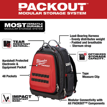 Milwaukee PACKOUT Red/Black Ballistic Material Backpack - 15.75 Length - 11.81 Wide - 48-22-8301