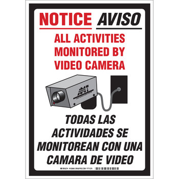 Picture of Brady B-401 High Impact Polystyrene Rectangle White English / Spanish Surveillance Sign part number 103848 (Main product image)