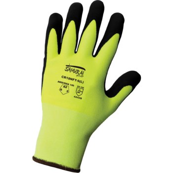 Global Glove Samurai CR18NFT Black/Lime Medium Cut-Resistant Glove - ANSI A2 Cut Resistance - Nitrile Foam Palm Coating - CR18NFT/MD