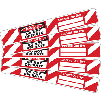 Picture of Brady Black / Red on White Rectangle 121449 Lockout / Tagout Label (Main product image)
