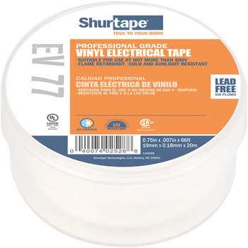 Shurtape Electrical Tape 104698, 3/4 in x 66 ft, White