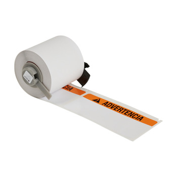 Brady M6-38-595-ADV Die-Cut Printer Label Roll - Vinyl - Black, Orange on White - B-595 - 63589