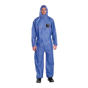 Picture of Ansell Microchem AlphaTec 68-1500 PLUS FR Blue Large SMMS Polypropylene Disposable Flame-Retardant Coverall (Main product image)