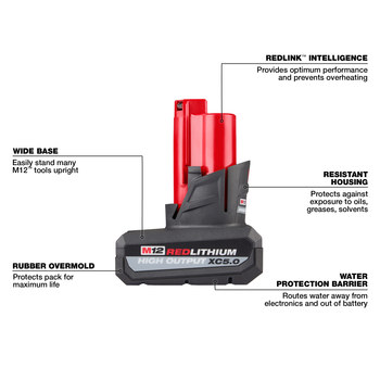 Milwaukee M12 HIGH OUTPUT XC5.0 Battery Pack 48-11-2450 - 5.0 Ah