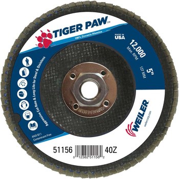 Weiler Tiger Paw Type 27 Flap Disc 51156 - Zirconium - 5 in - 40 - Coarse