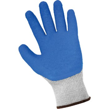 Global Glove Gripster Plus 300PT Gray/Blue Large Work Gloves - Rubber Foam Palm & Fingers Coating - 300PT-LG/LG