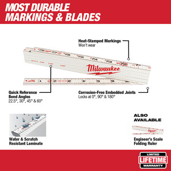 Milwaukee White Fiberglass with Composite Laminate Composite Folding Ruler - 78 in Length - 1.38 in Wide - 48-22-3801