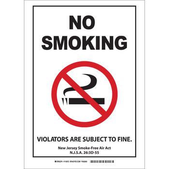 Picture of Brady B-555 Aluminum Rectangle White English No Smoking Sign part number 110973 (Main product image)