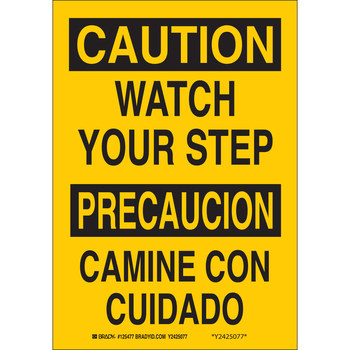 Picture of Brady B-302 Polyester Rectangle Yellow English / Spanish Fall Prevention Sign part number 125480 (Main product image)