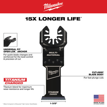 Milwaukee OPEN-LOK TITANIUM CHARGED End Cut Oscillating Multi-Tool Blade 49-25-1238 - 1.375 in Width x 0.025 in Thick - Bi-Metal