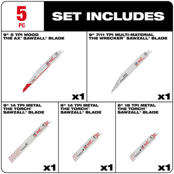 Milwaukee SAWZALL Reciprocating Saw Blade Set 49-22-1105 - Bi-Metal