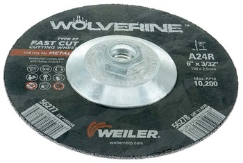 Weiler Wolverine Cutoff Wheel 56278 - Type 27 - Depressed Center Wheel - 6 in - Aluminum Oxide - 24 - R
