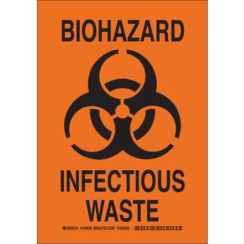 Brady 126639 Biohazard Sign, Orange, B-555, 10 in x 14 in