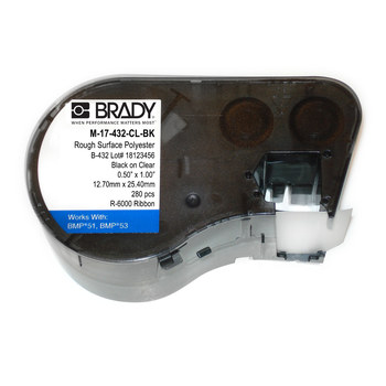 Picture of Brady Black on Clear Polyester Thermal Transfer M-17-432-CL-BK Die-Cut Thermal Transfer Printer Cartridge (Main product image)