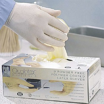 Picture of QRP Qualatex Miracle Grip MG09 White X-Small Latex/Polymer Coated Powder Free Disposable Gloves (Main product image)