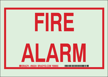 Picture of Brady Bradyglo B-347 Polyester / Polystyrene Rectangle White English Fire Alarm Sign part number 80293 (Main product image)