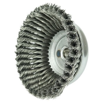 Weiler Steel Cup Brush - Threaded Arbor Attachment - 6 in Diameter - 5/8 in-11 UNC Center Hole - 0.014 in Bristle Diameter - Single Row, 1-5/8 in - 12846