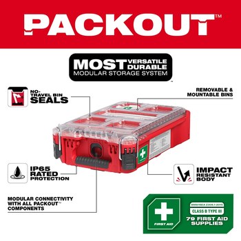 Milwaukee PACKOUT First Aid Kit - 9.8 in Width - 15.2 in Length - 4.6 in Height - Plastic Case Construction - 045242-79798