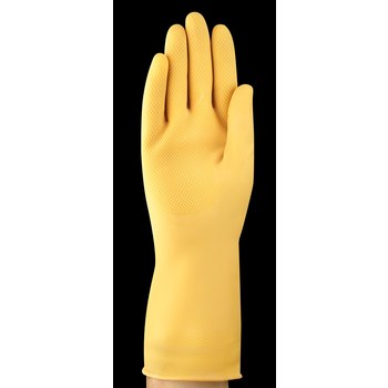 Ansell AlphaTec 88-343 Yellow 10 Latex Unsupported Chemical-Resistant Gloves - 12 in Length - Diamond Embossed Finish - 20 mil Thick - 193437