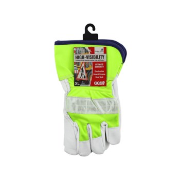 Global Glove 1100GHV HV Yellow/Green Large Goatskin Leather Work Gloves - 1100GHV LG