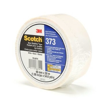 3M Scotch 373 White Box Sealing Tape - 48 mm Width x 50 m Length - 2.5 mil Thick - 68791